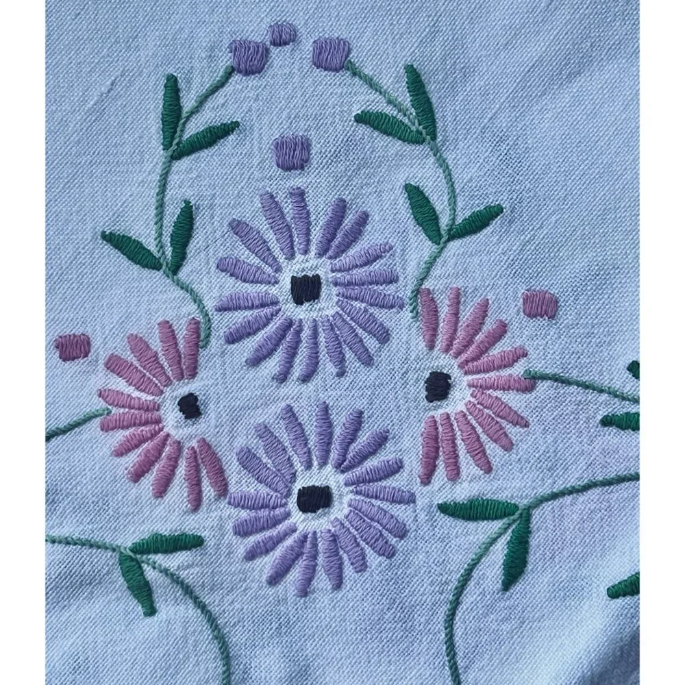 Vintage Hand Embroidered Floral Tablecloth 32